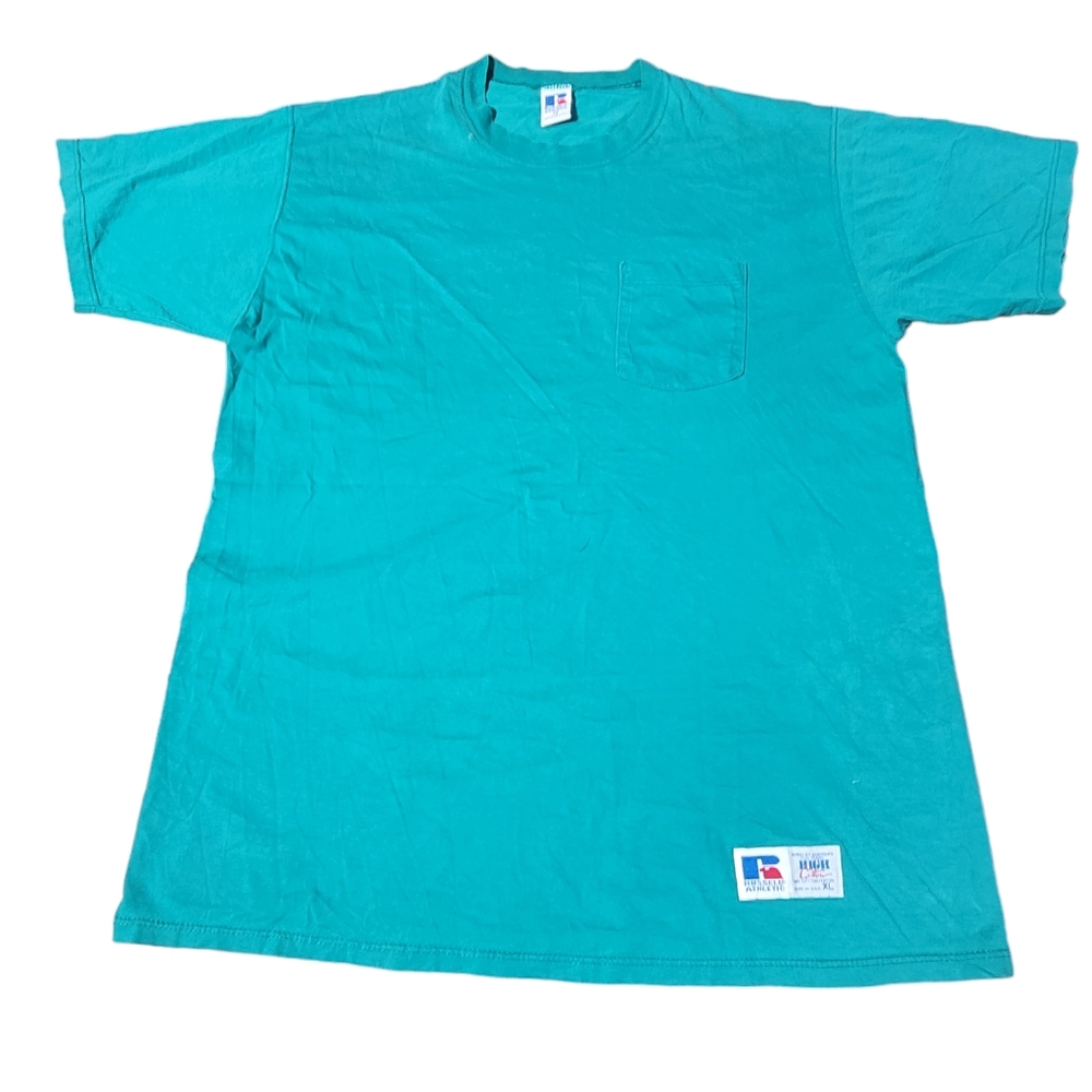 Vintage Russel Pocket T-Shirt XL Teal Made In USA B28